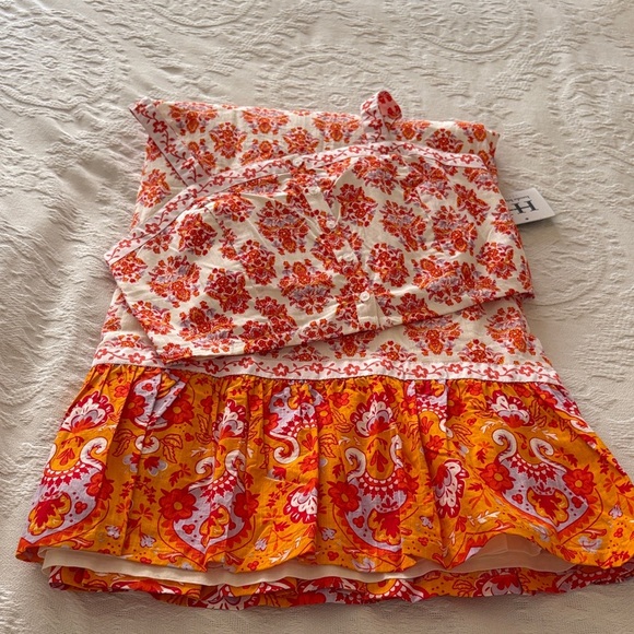 BNWT Boho Style Floral Orange & Red 2pc Set By Haute Hippie “M Top S Bottom” - Picture 8 of 12